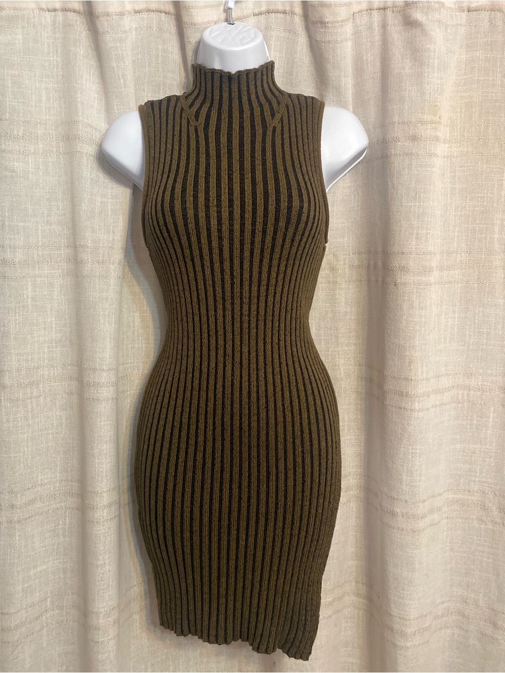 VTG Rock & Republic Ribbed Mock Neck Tunic Sweater Top Olive Black High Slit S